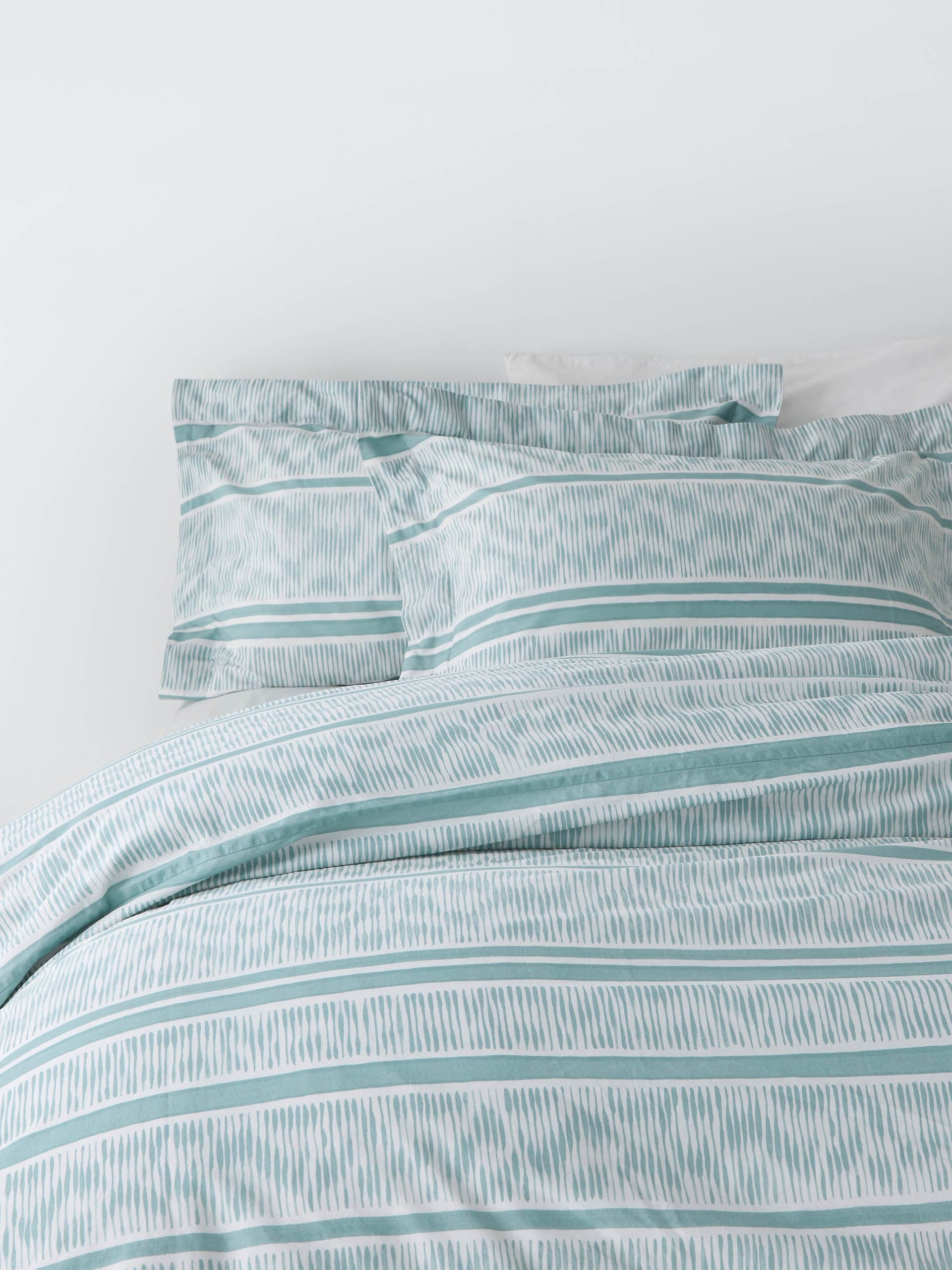 Ikat stripe double duvet cover set, eau de nil