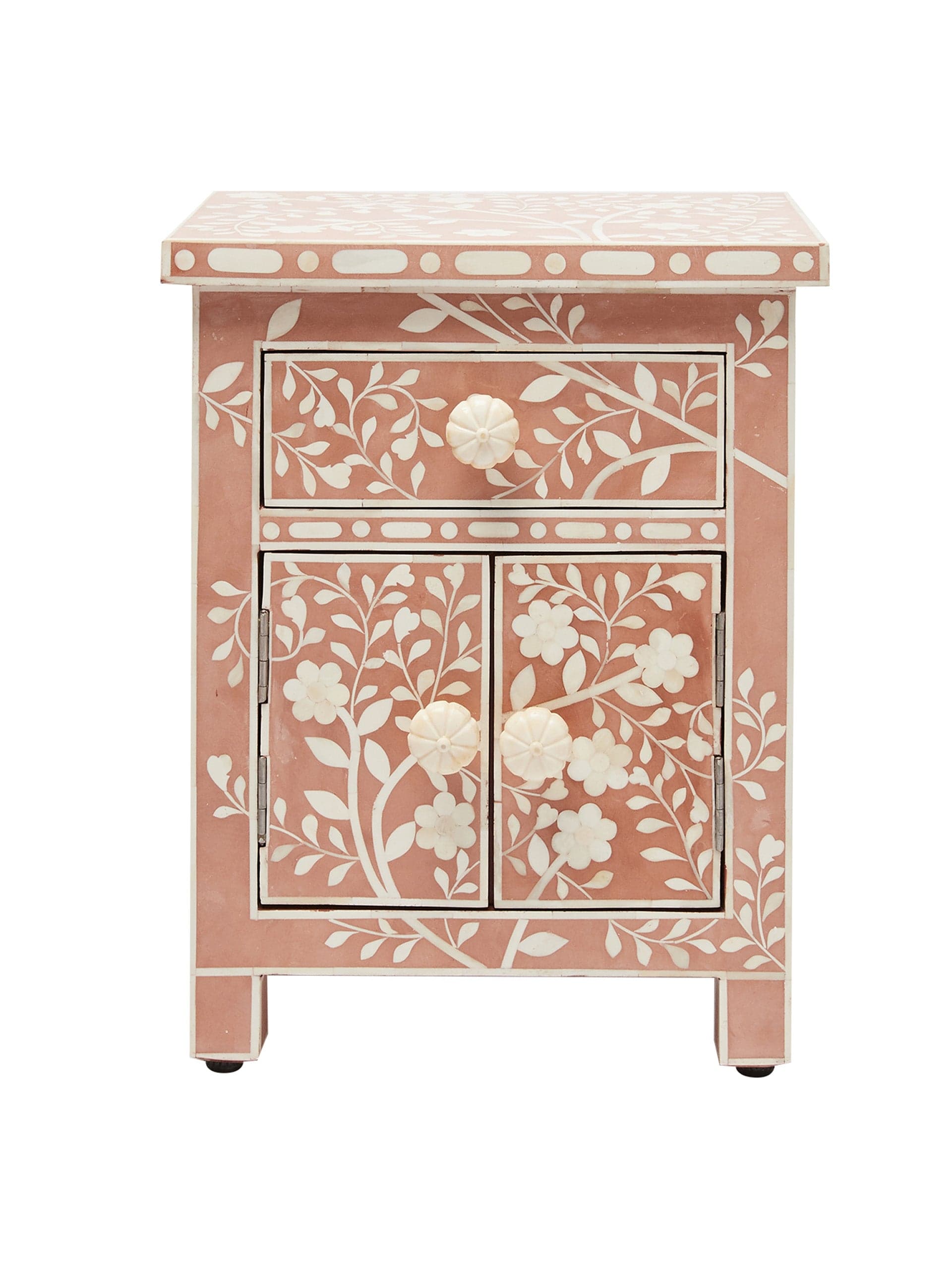 Lohko rose pink floral inlay bedside cabinet