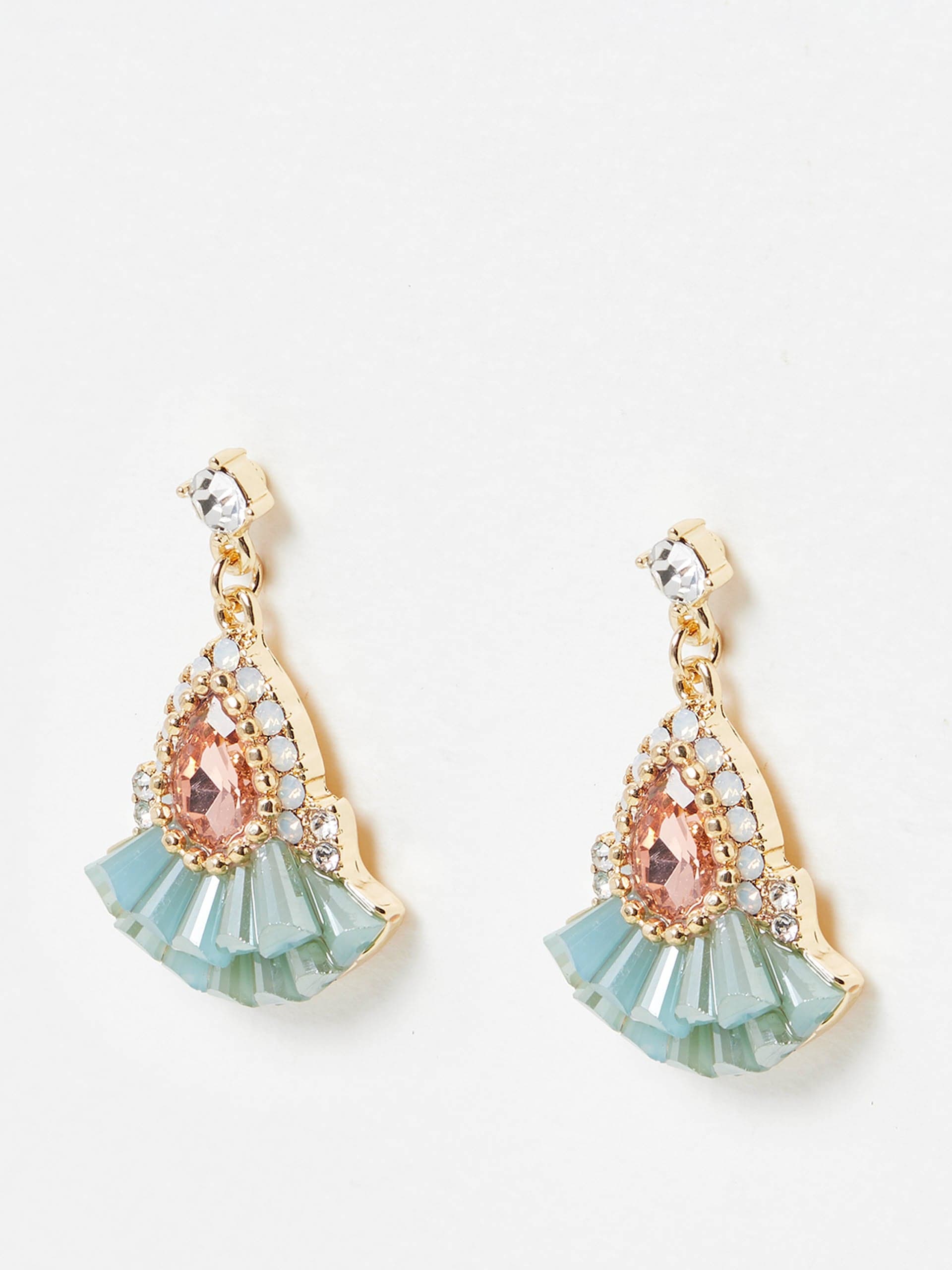 Jovie aqua fan bead drop earrings