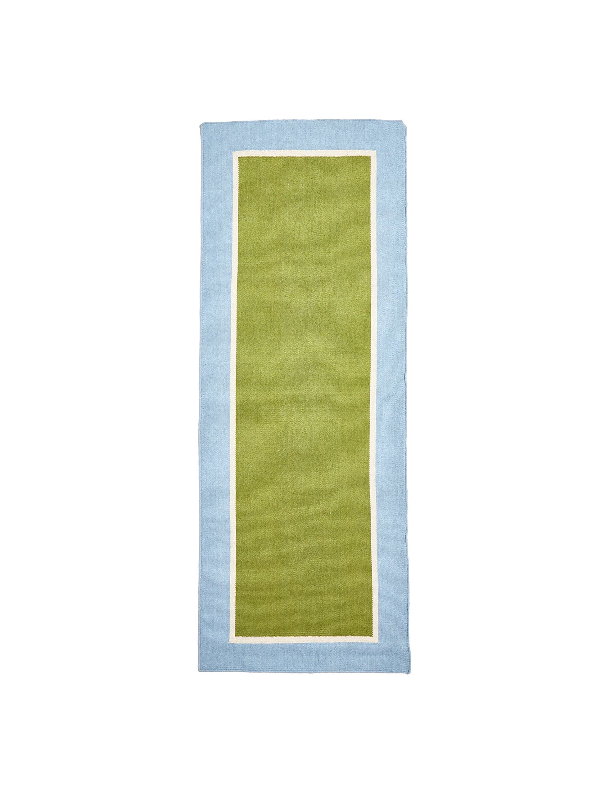 Elio green bordered handwoven cotton runner rug