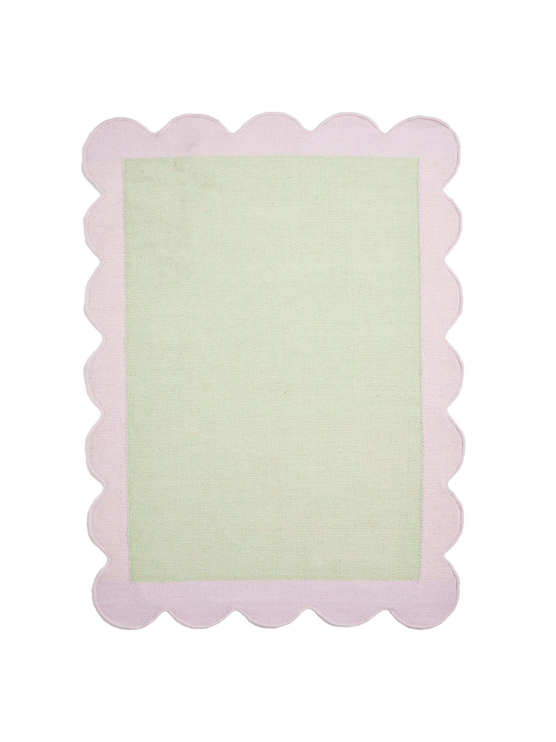 Cecily handwoven scalloped green wool & cotton rug