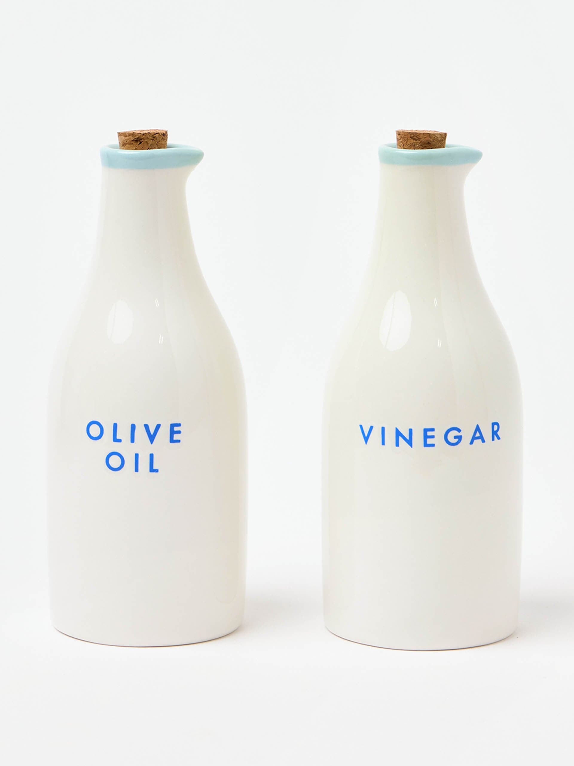 White ceramic olive oil & vinegar bottles (set of 2)