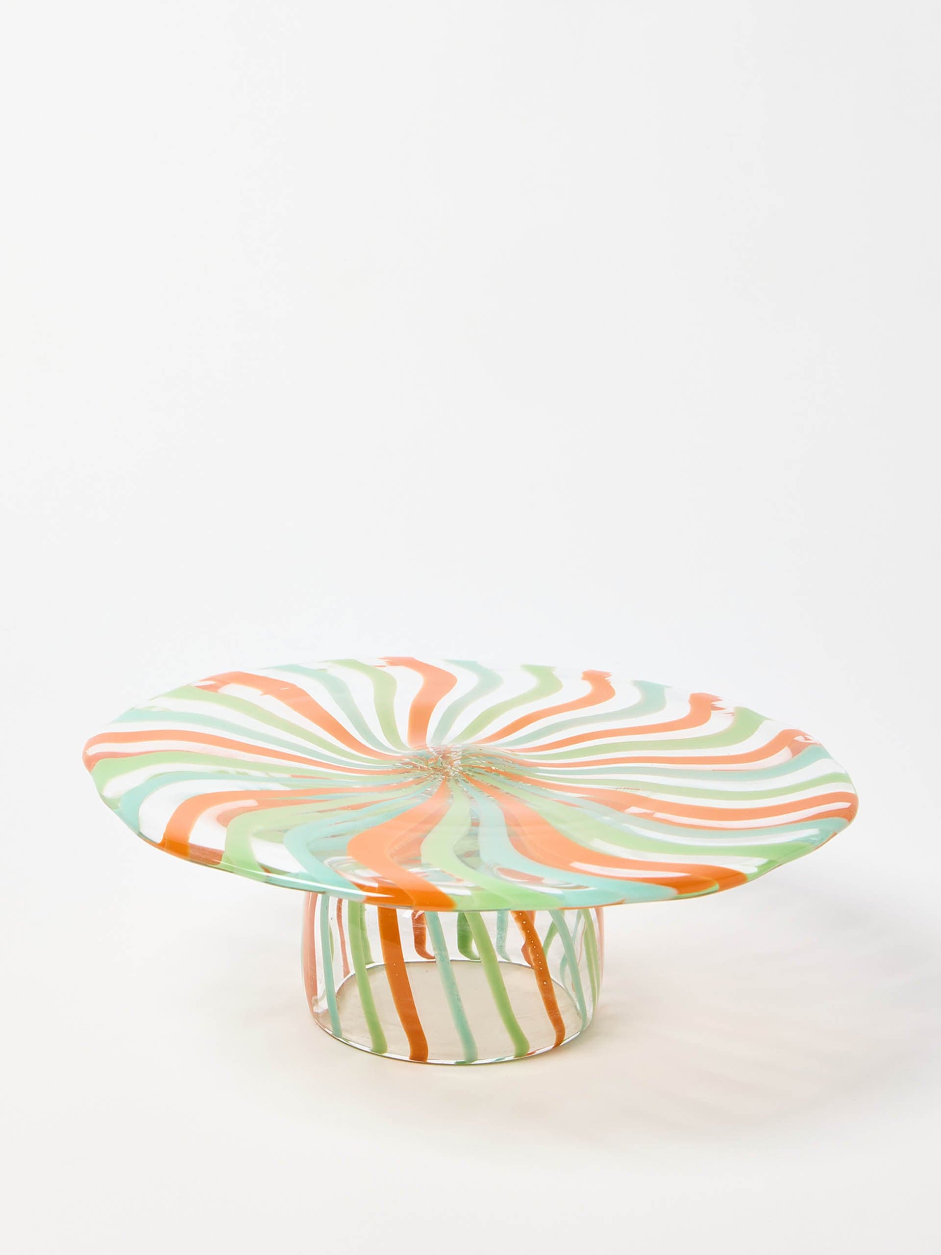 Fiesta stripe glass cake stand