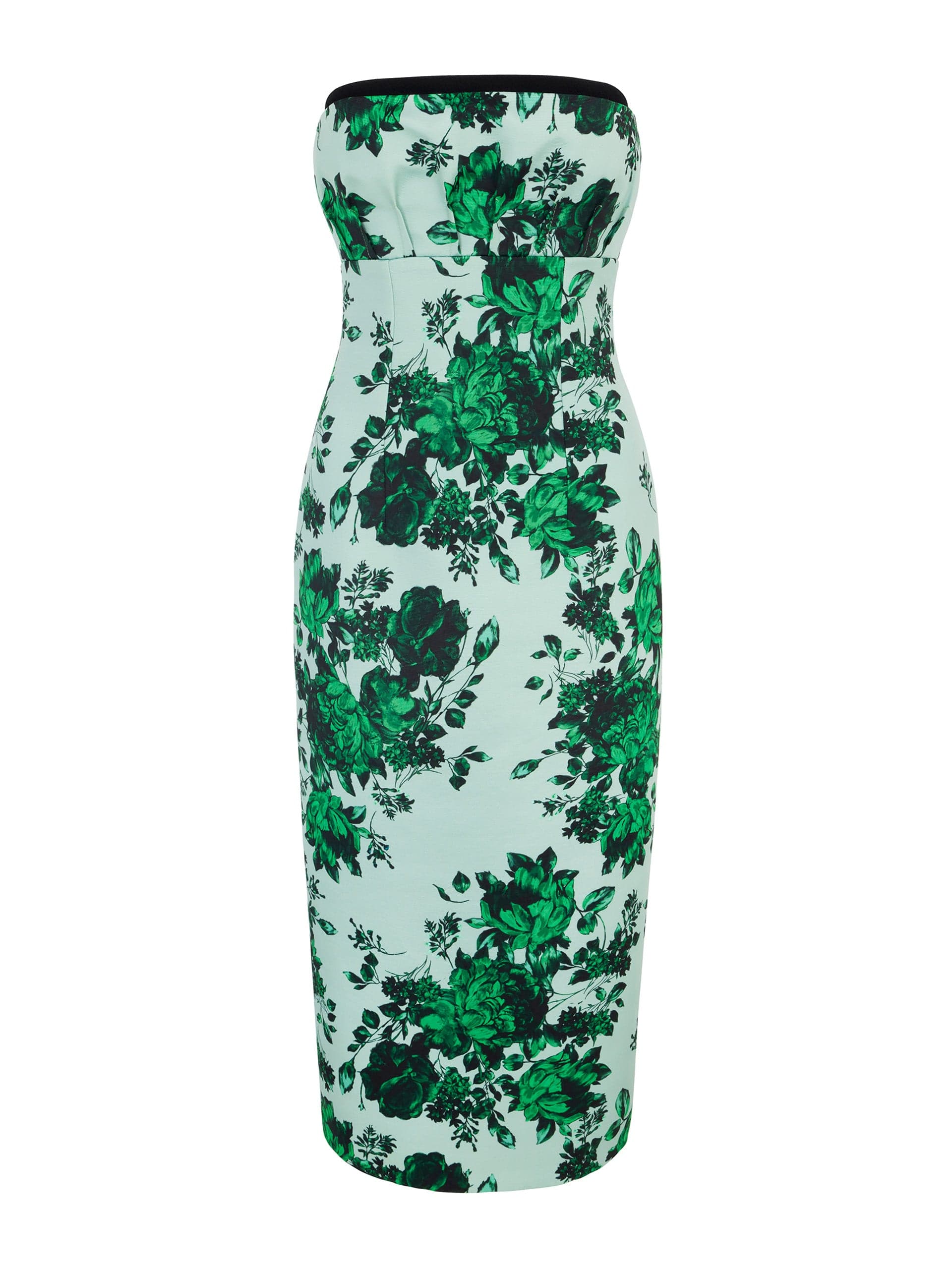 Green bouquet printed taffeta faille Adalina dress