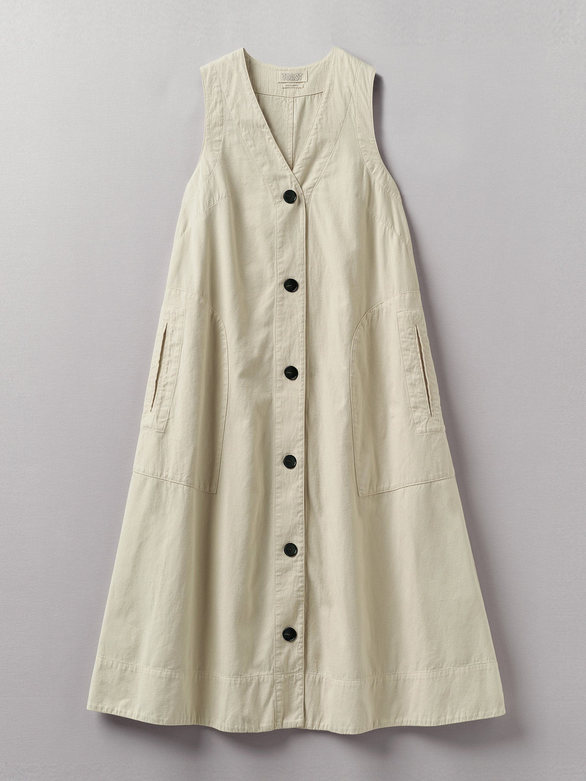 Buttoned cotton linen canvas dress