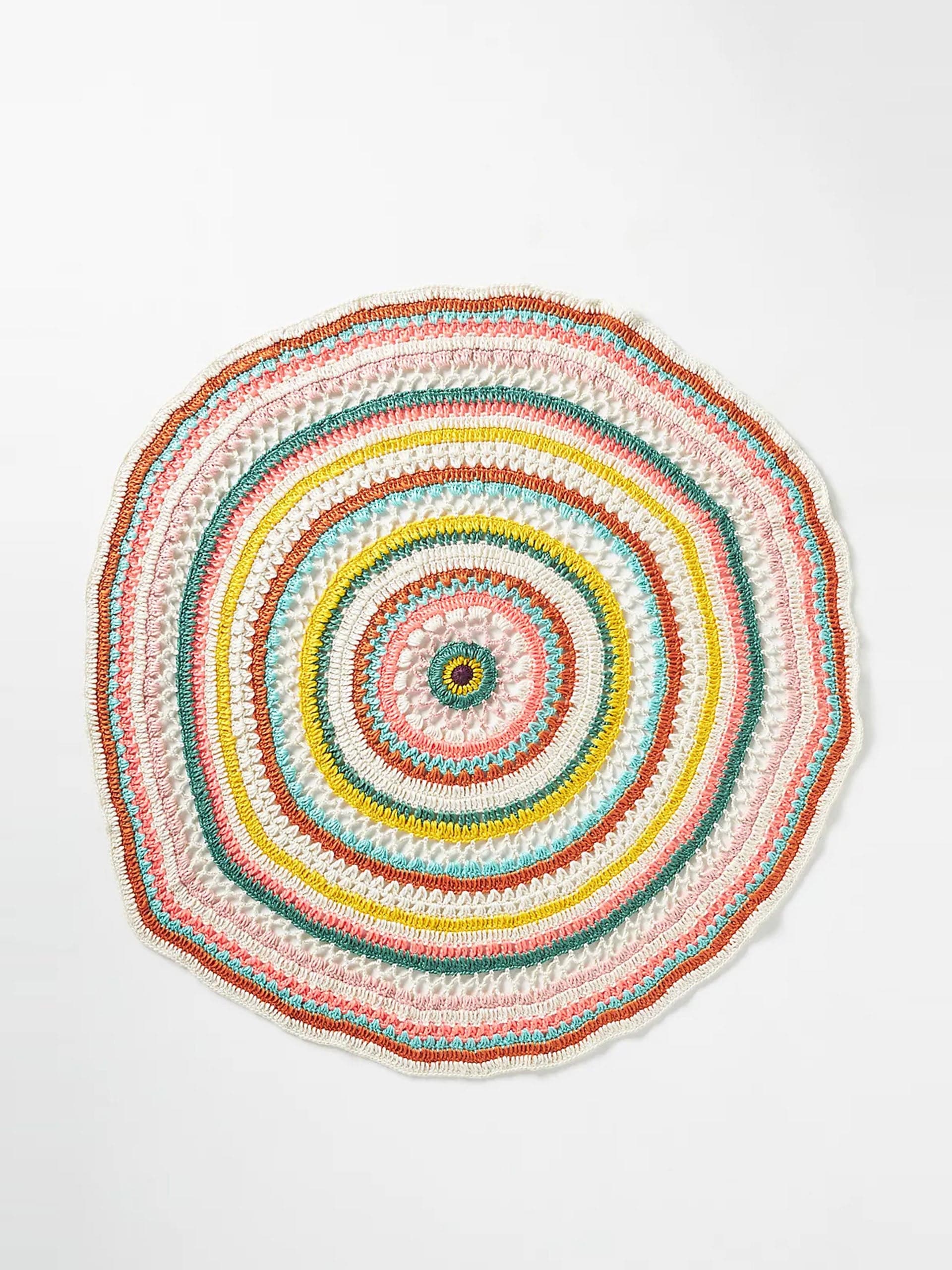 Multicoloured hand-crocheted throw blanket