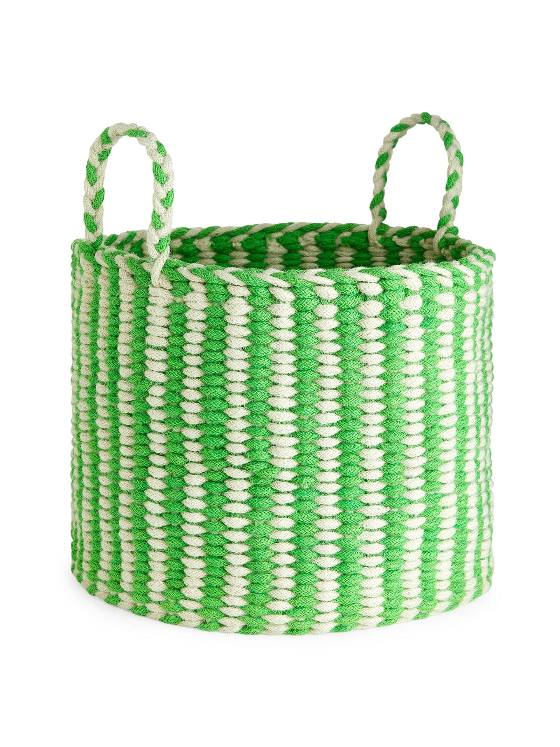 Green and cream storage basket