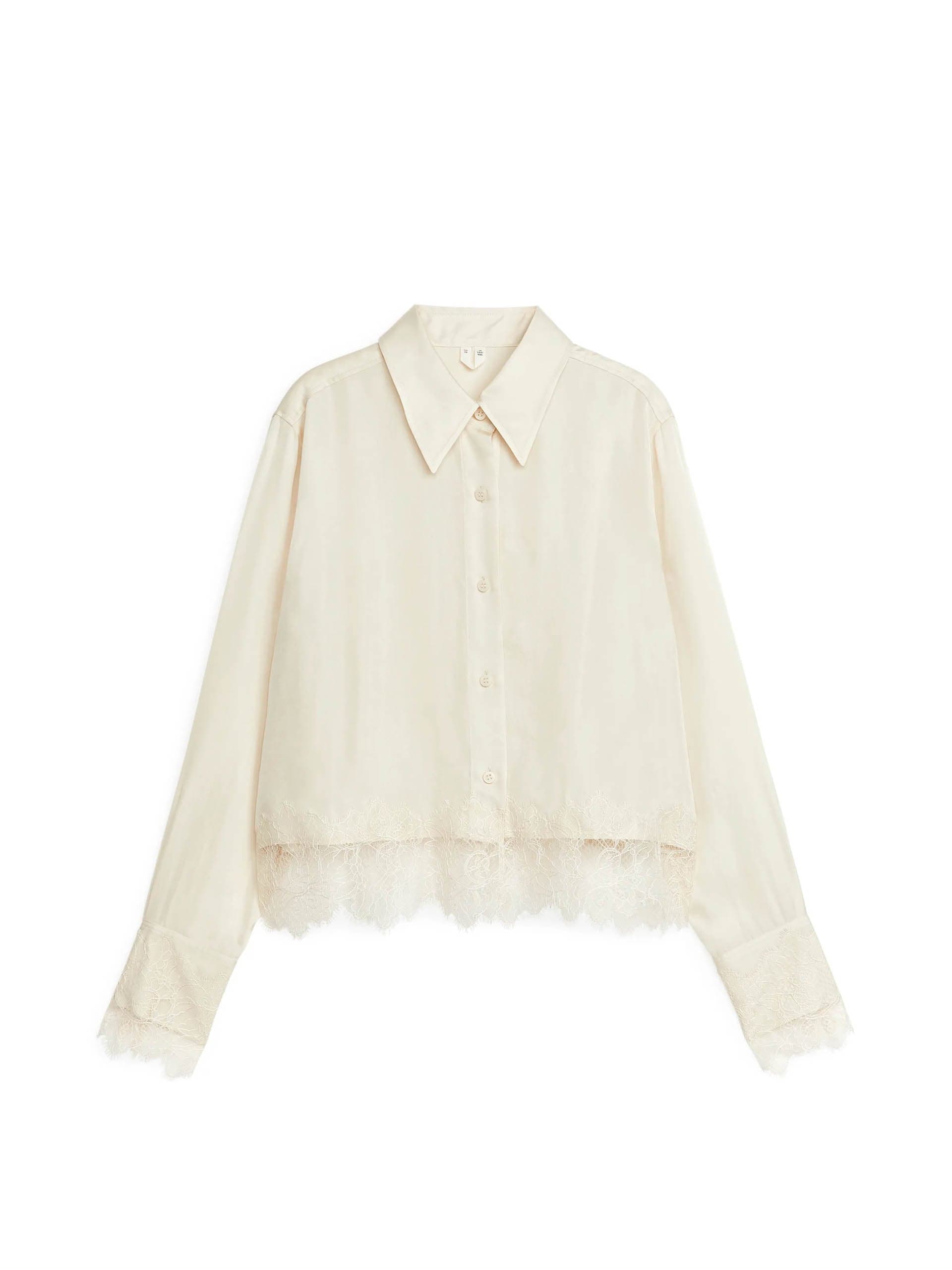 Cropped lace-trim shirt