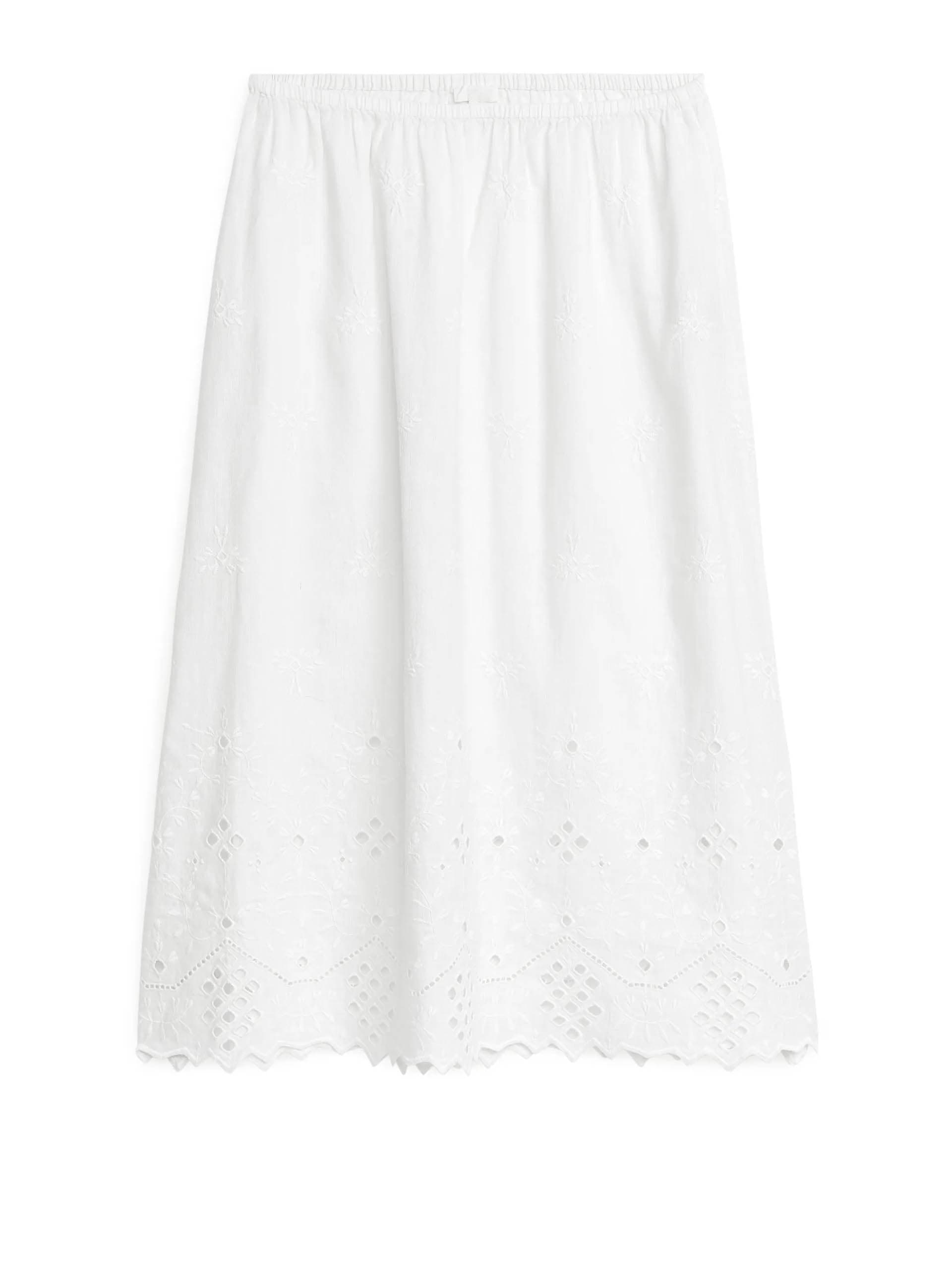 White embroidered midi skirt