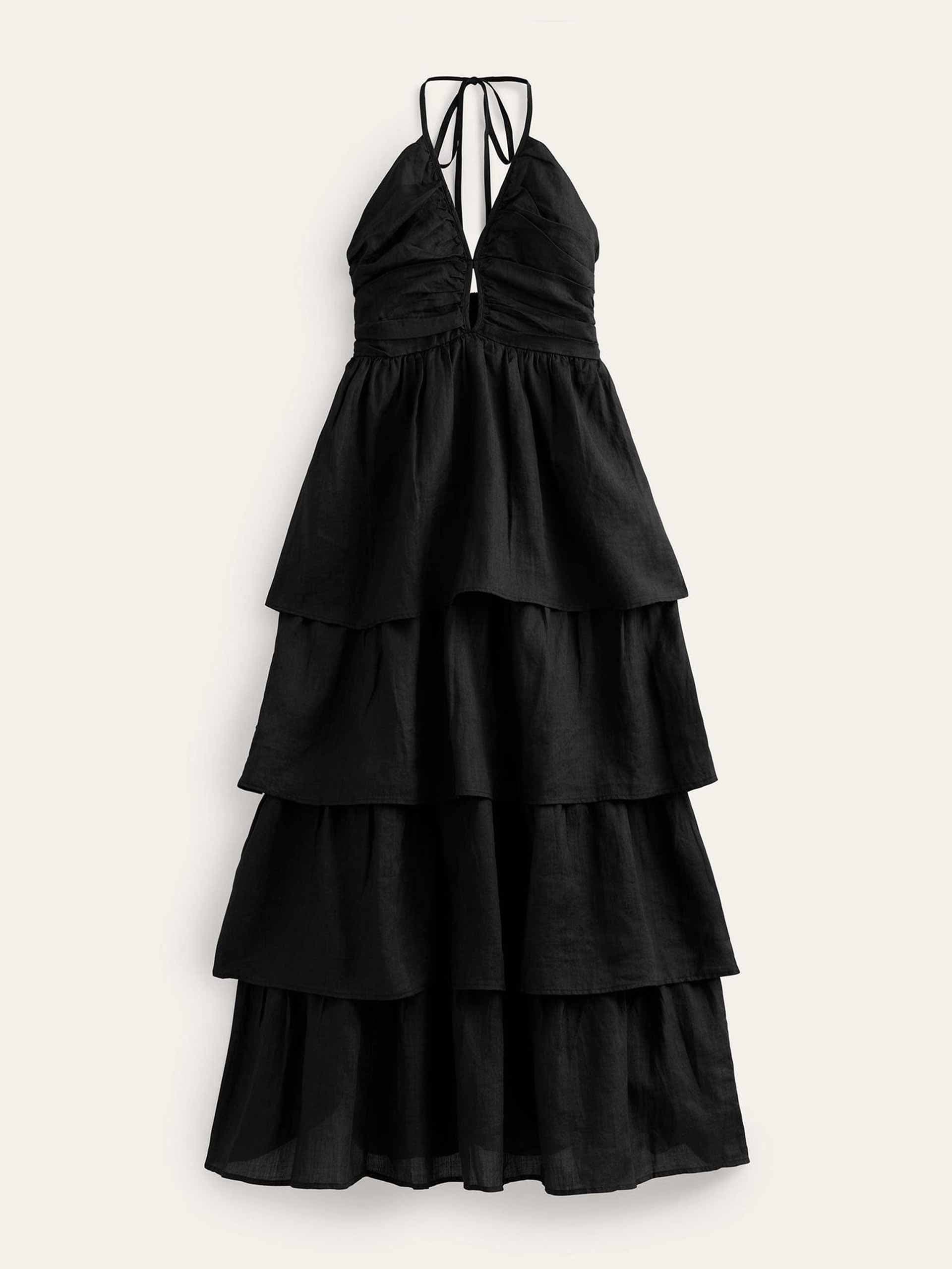 Black ruched tiered maxi dress