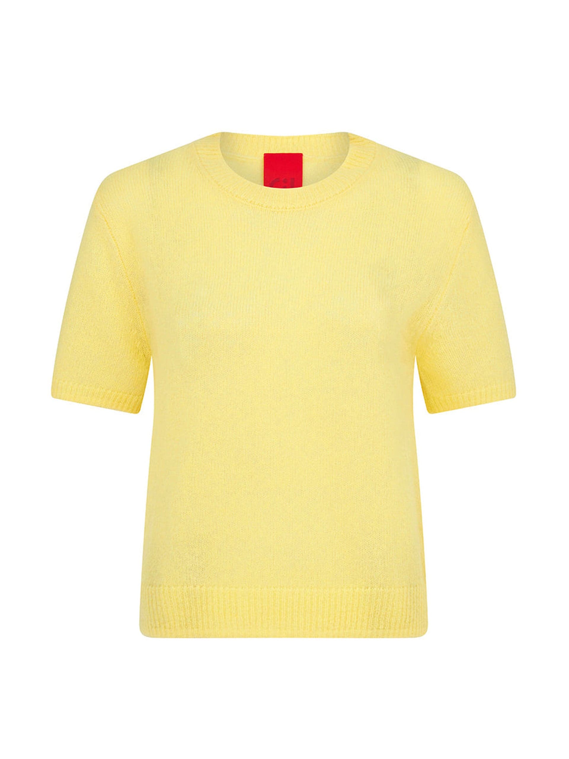 Yellow fine-knit cashmere t-shirt