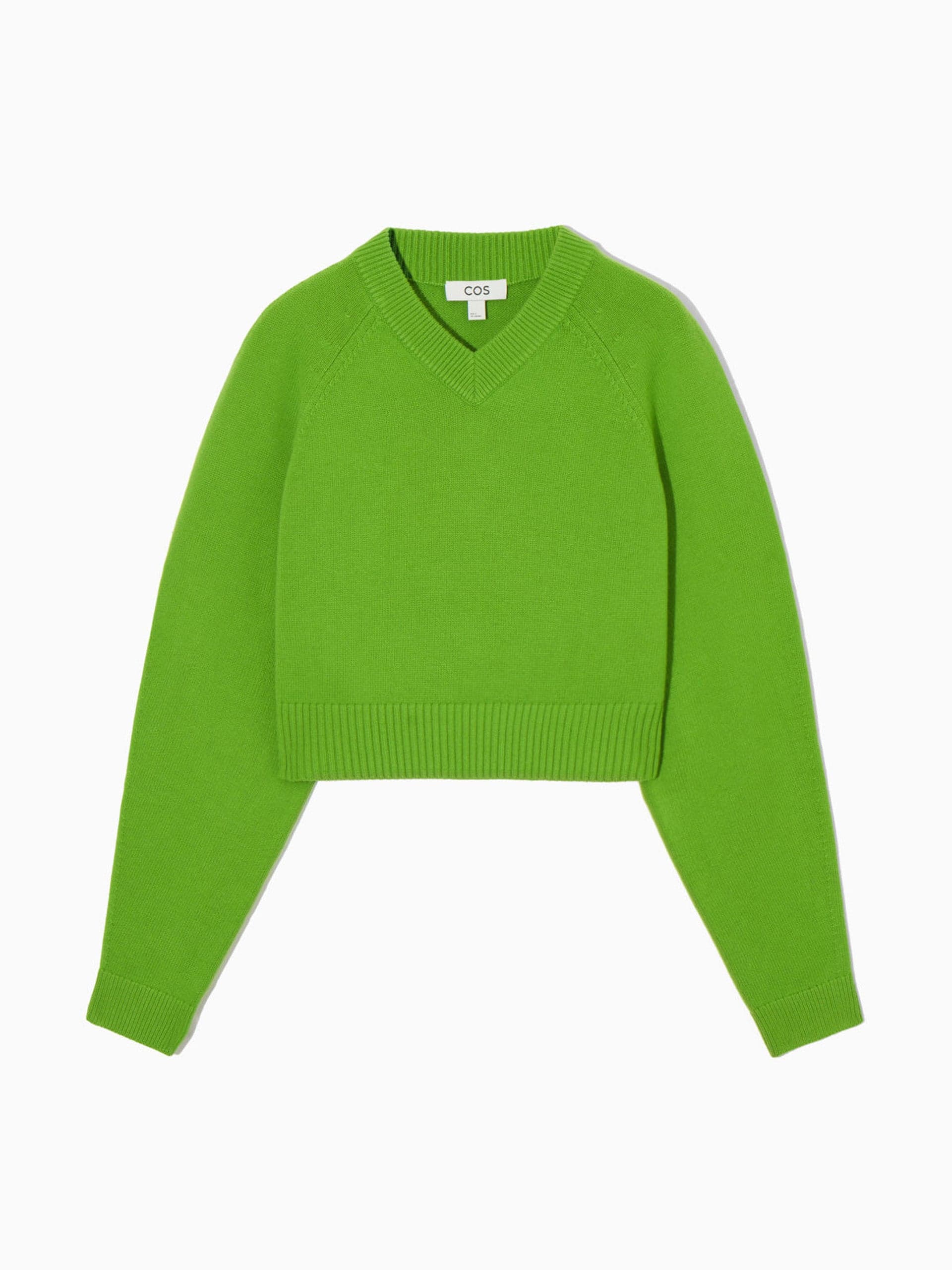 Green cropped v-neck wool jumper