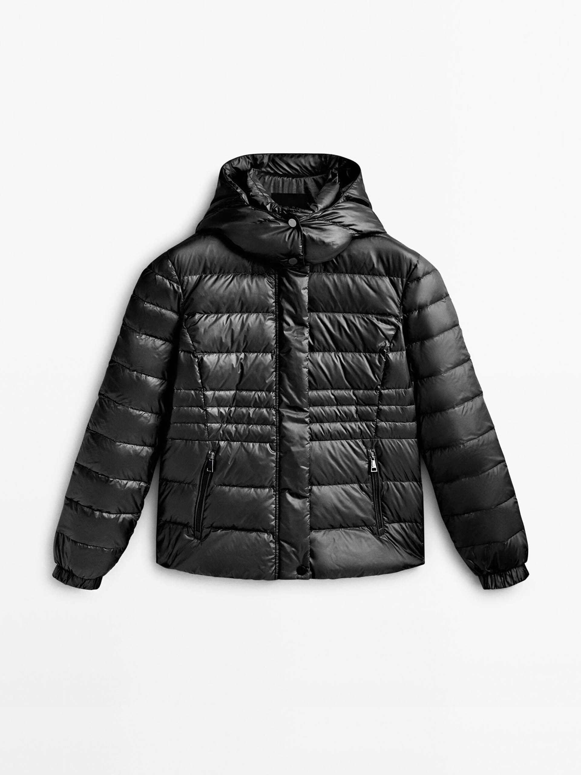 Hooded down and feather puffer jacket