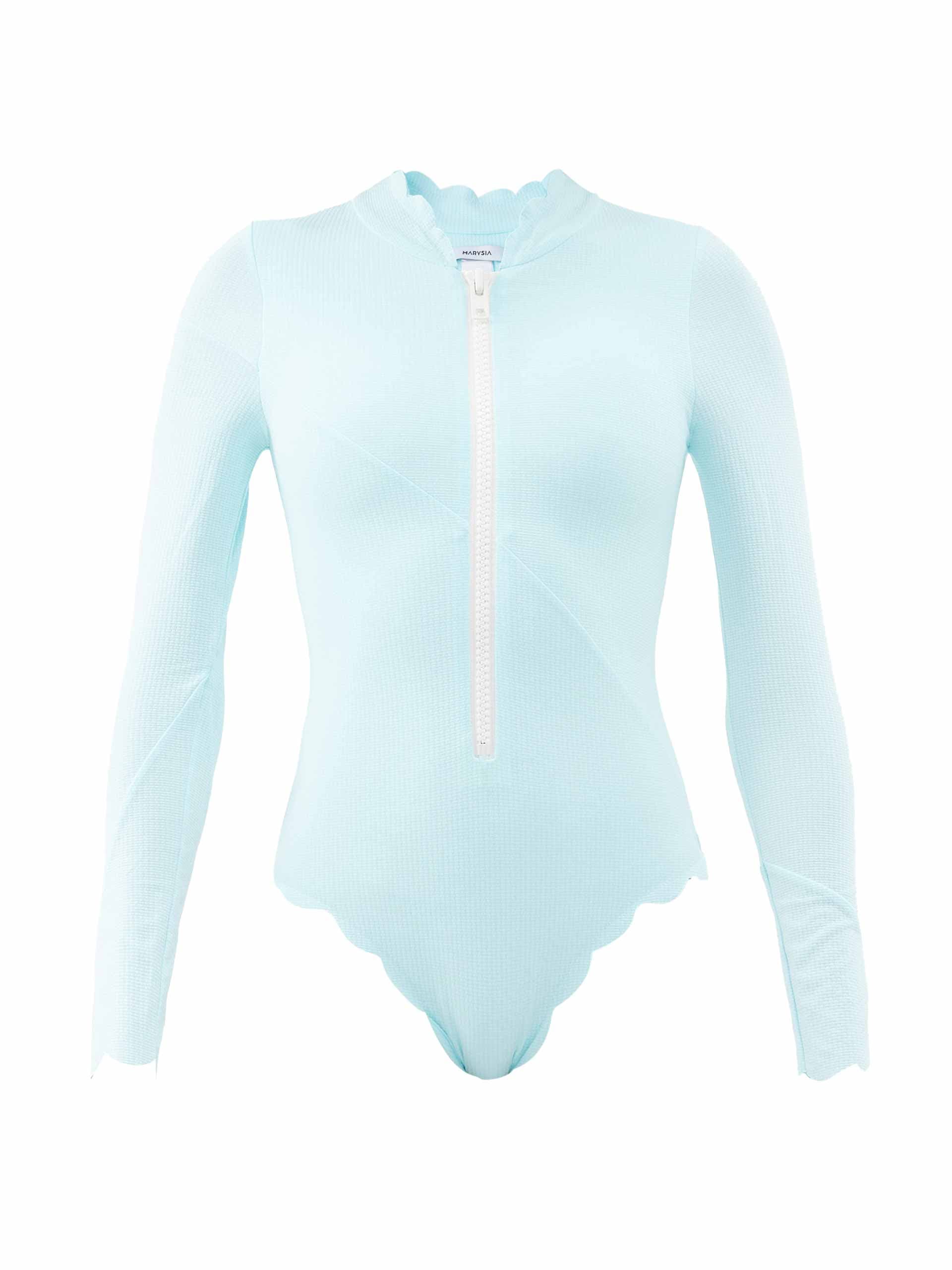 Blue rashguard scalloped swimsuit