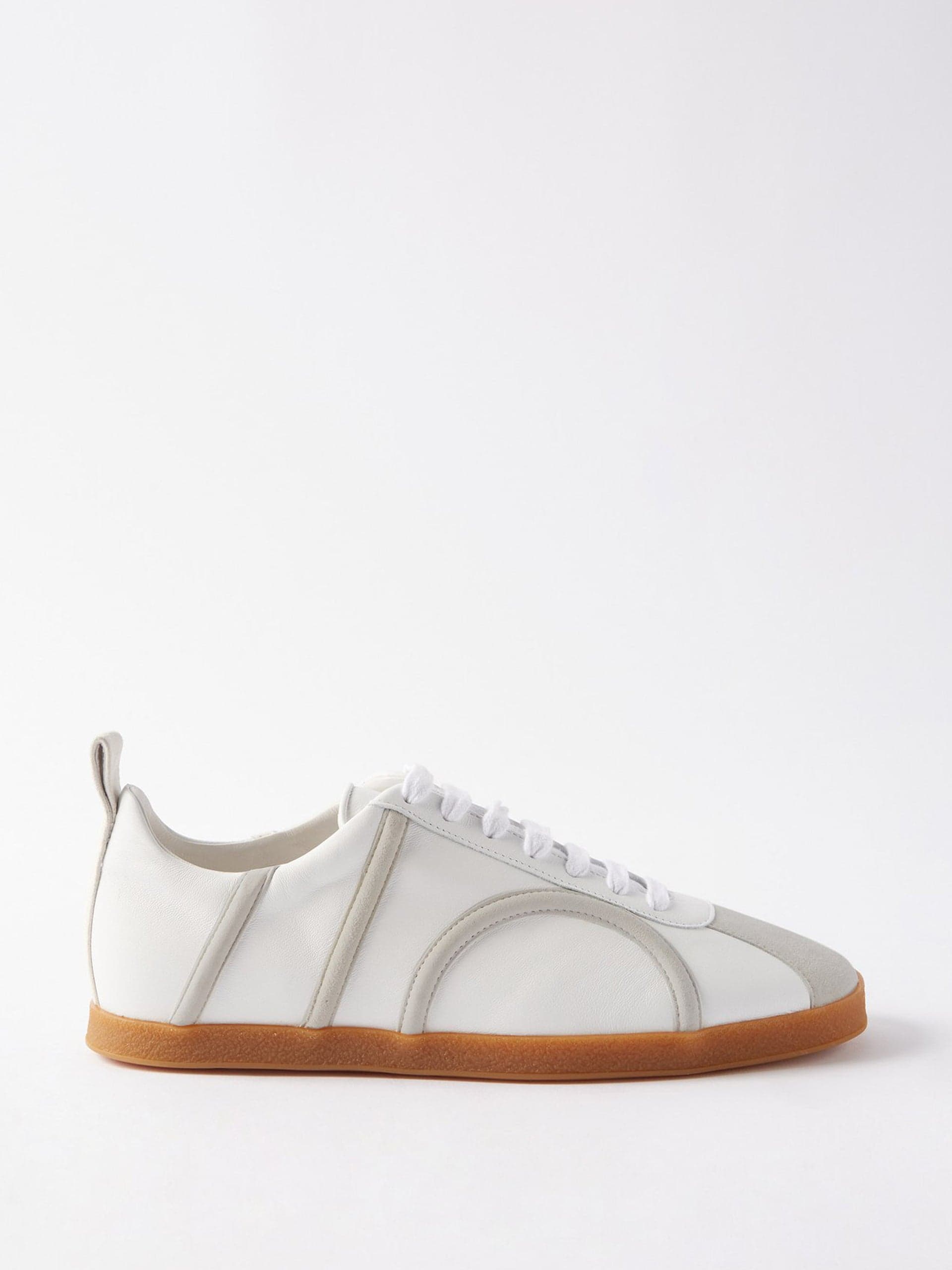 White monogram leather and suede trainers