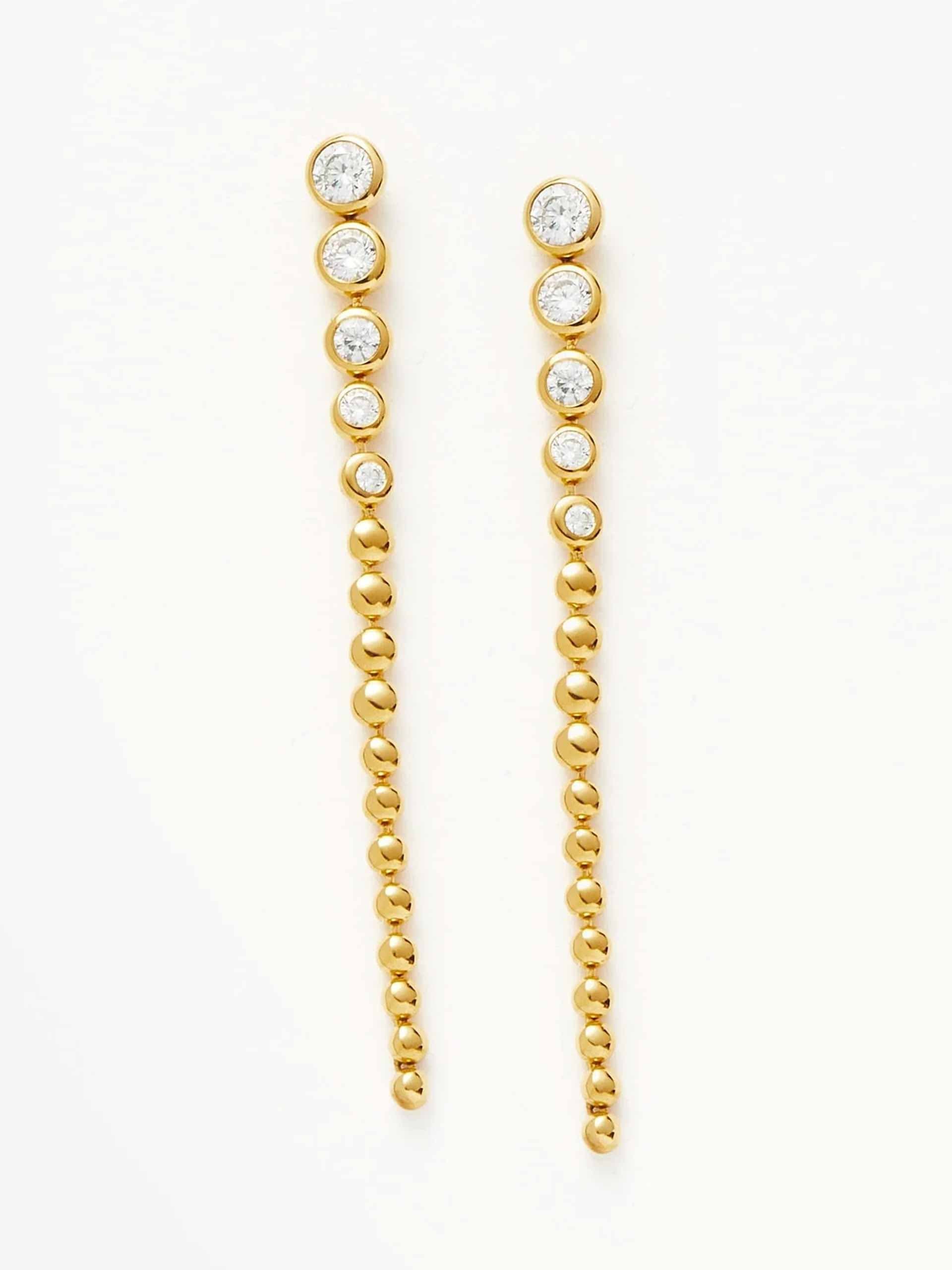 Beaded stone long drop earrings