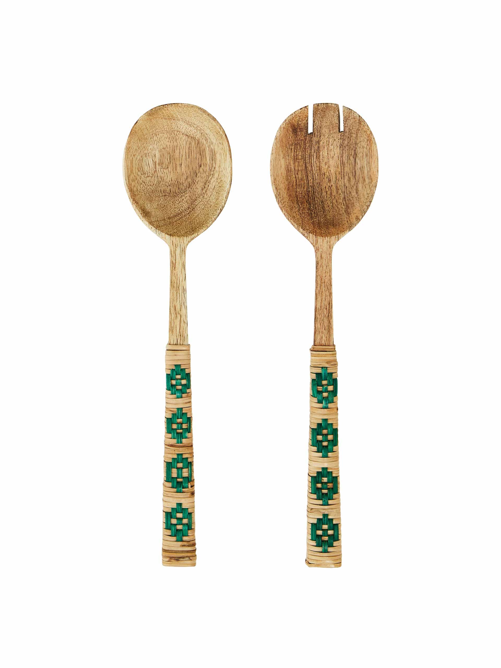 Green woven salad servers