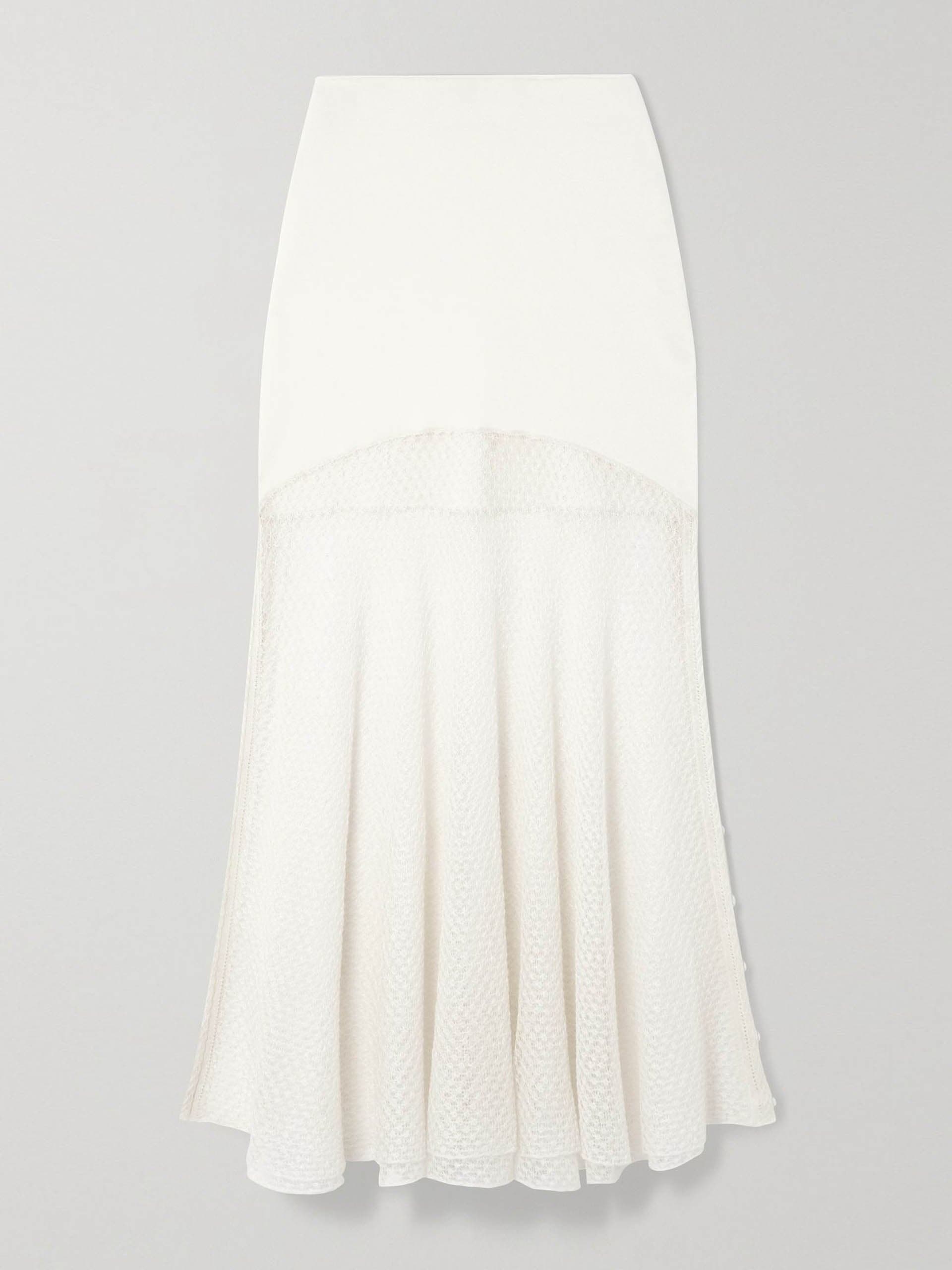 White panelled wool-blend and pointelle-knit linen-blend maxi skirt