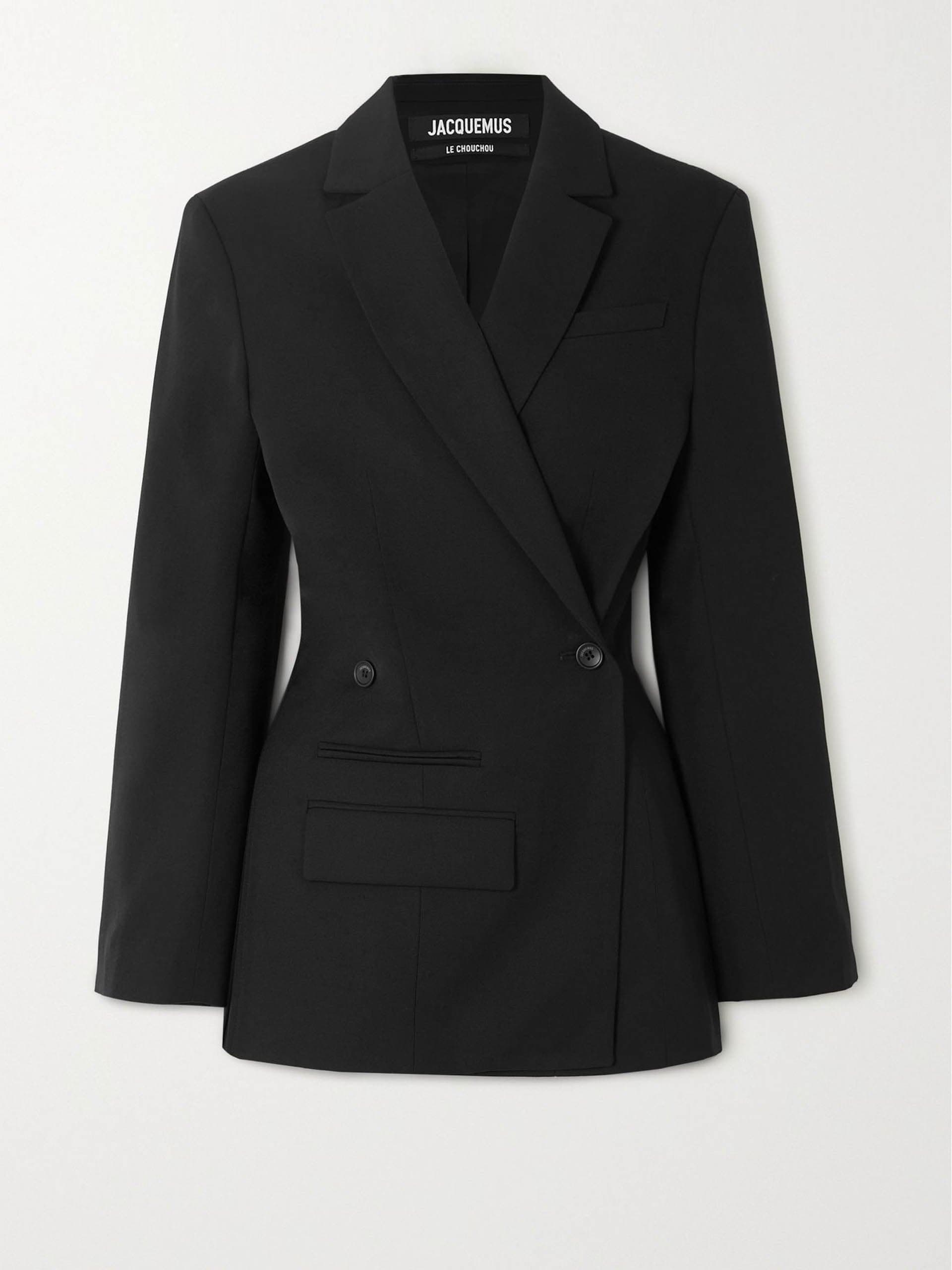 Black asymmetric double-breasted blazer