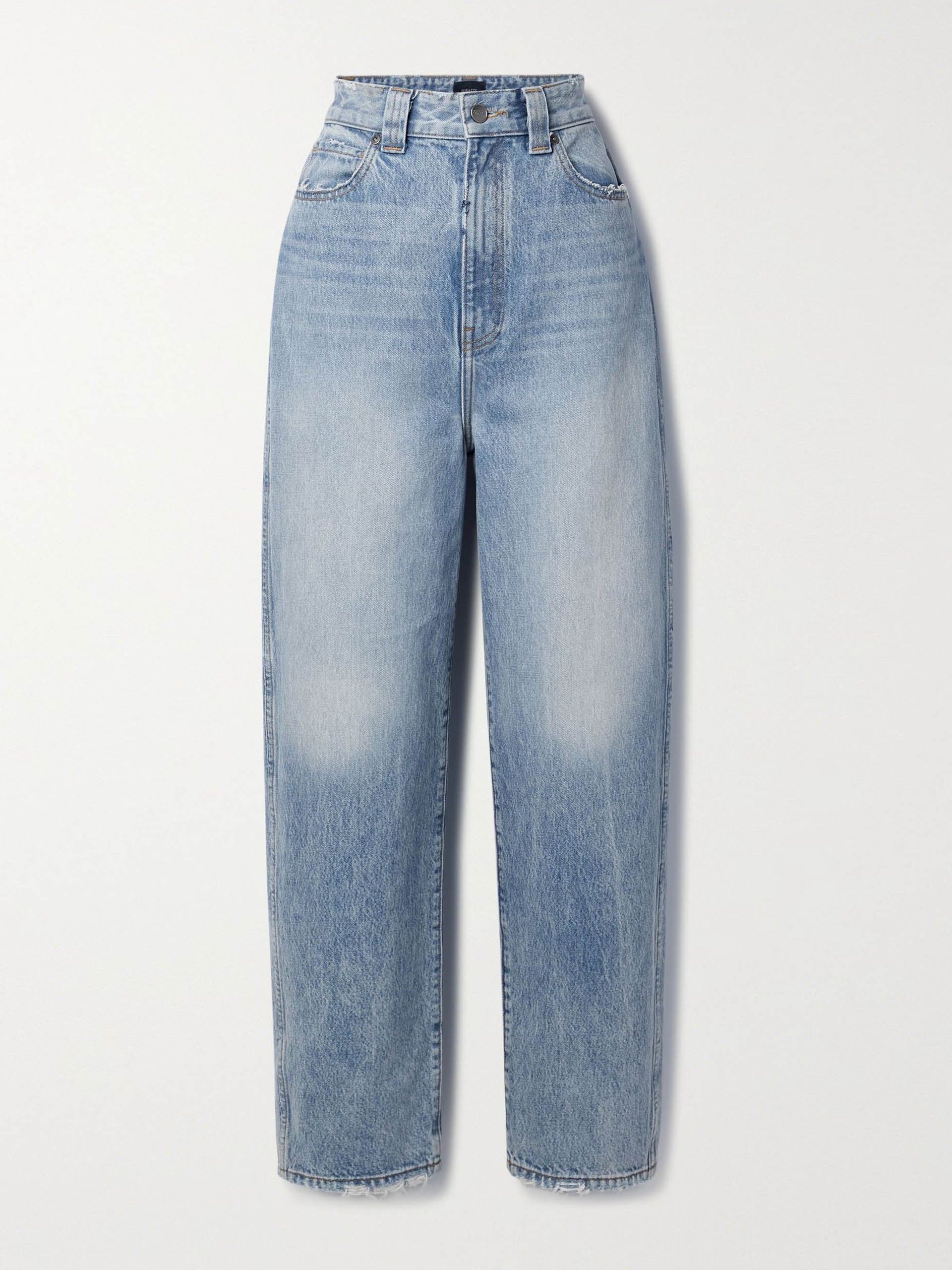 Blue high-rise straight-leg jeans