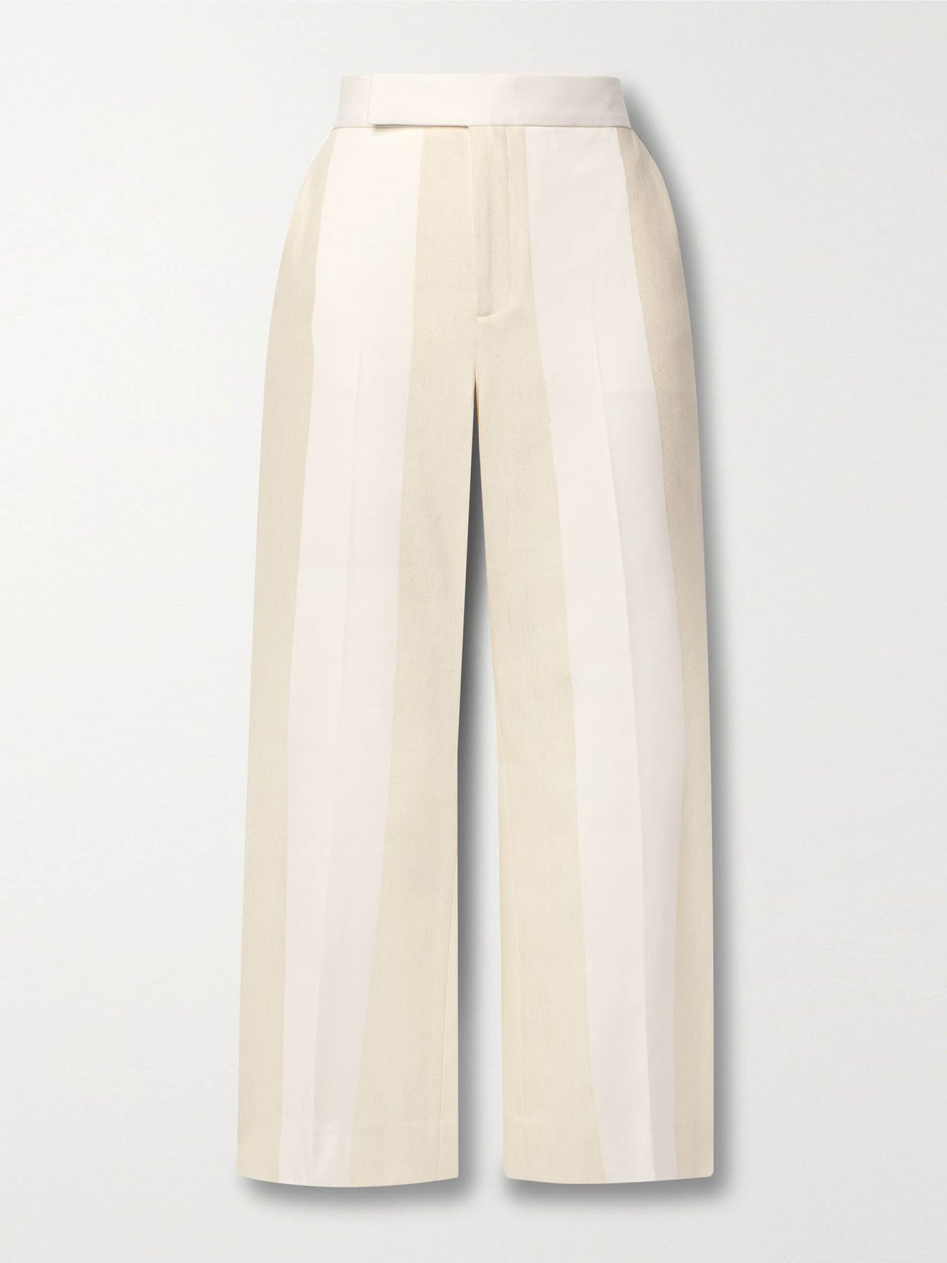 Ivory two-tone panelled cotton and linen-blend flared pants