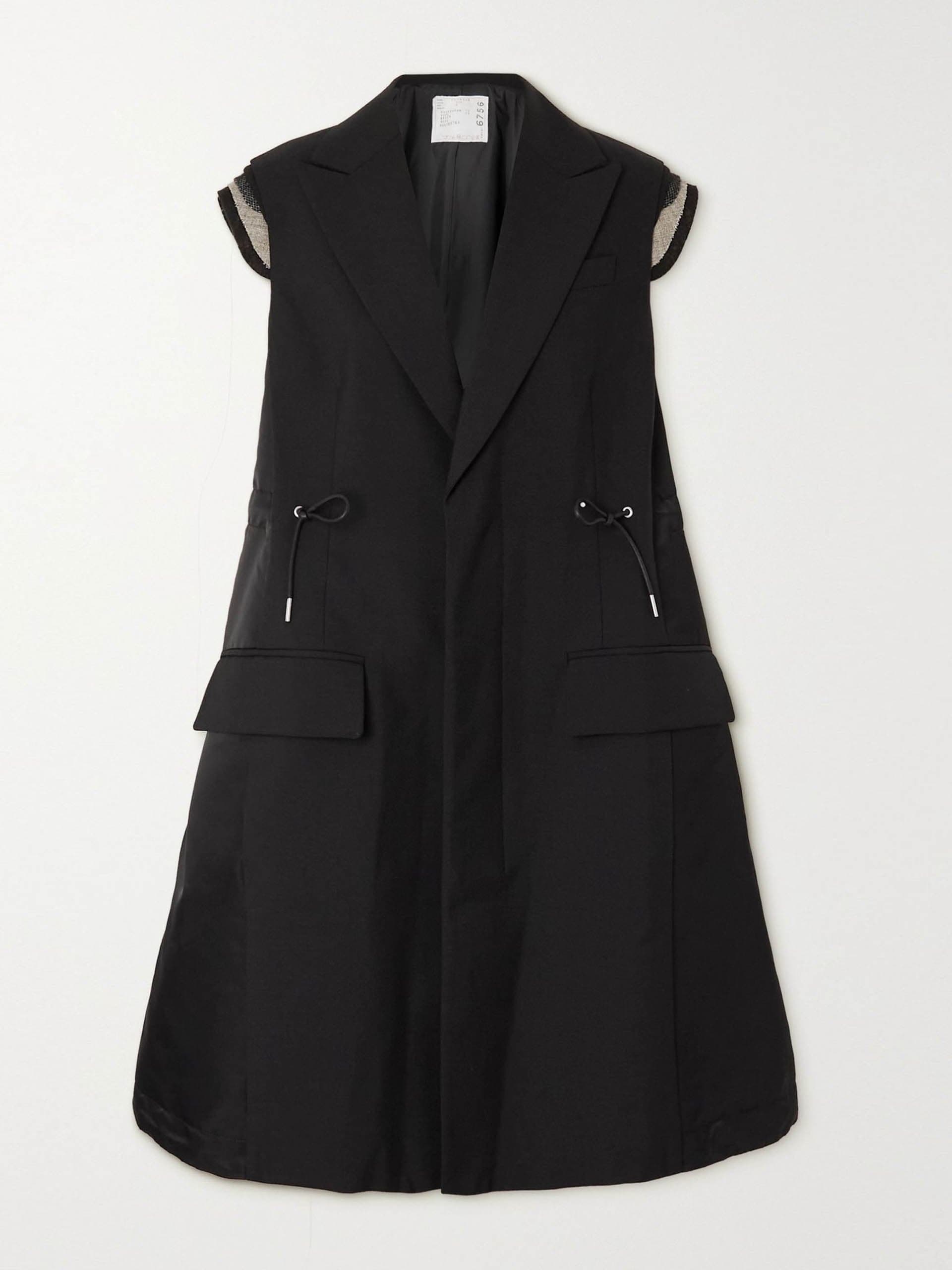 Black wool-blend and shell vest