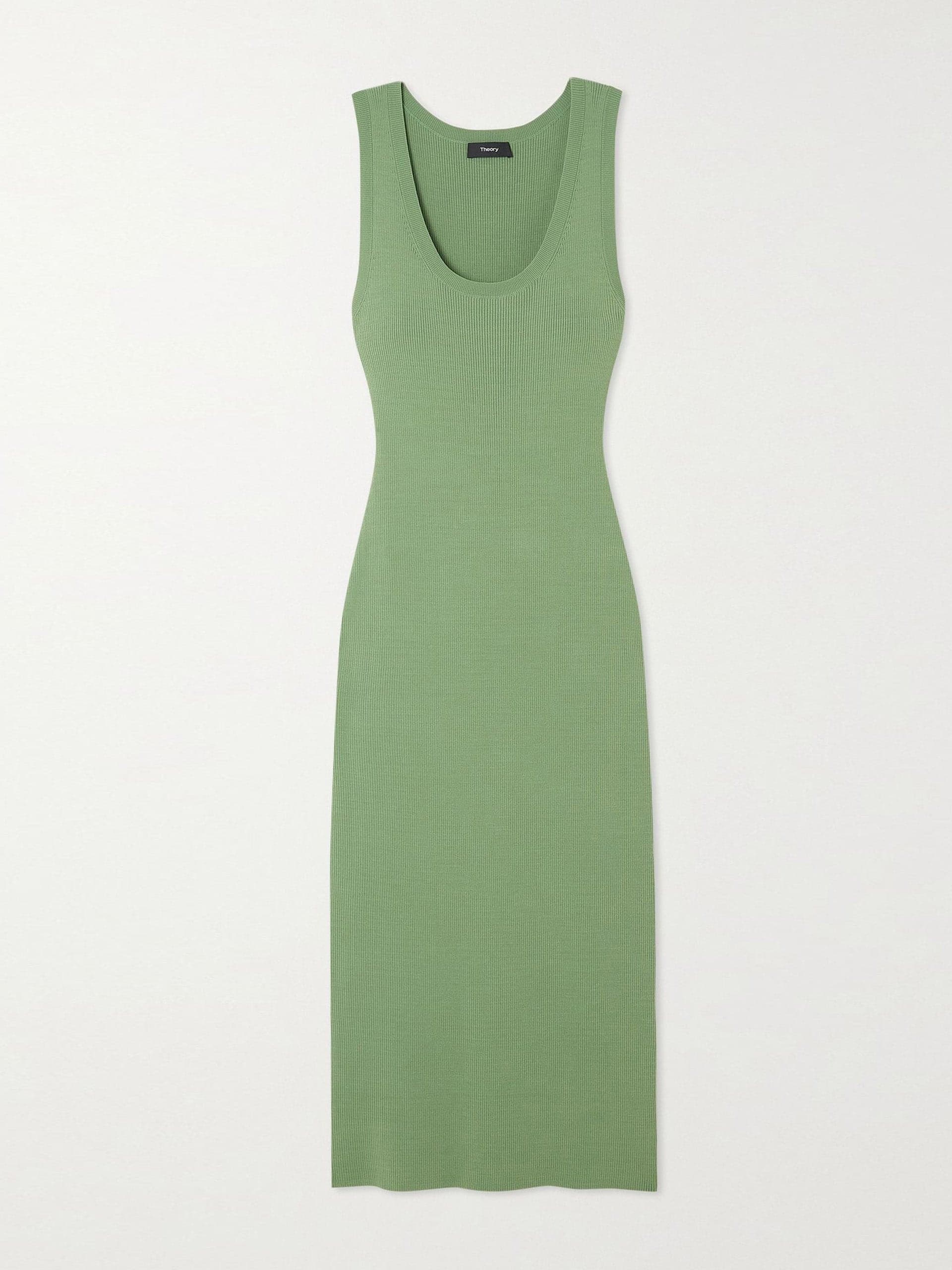 Light Green ribbed-knit midi dress