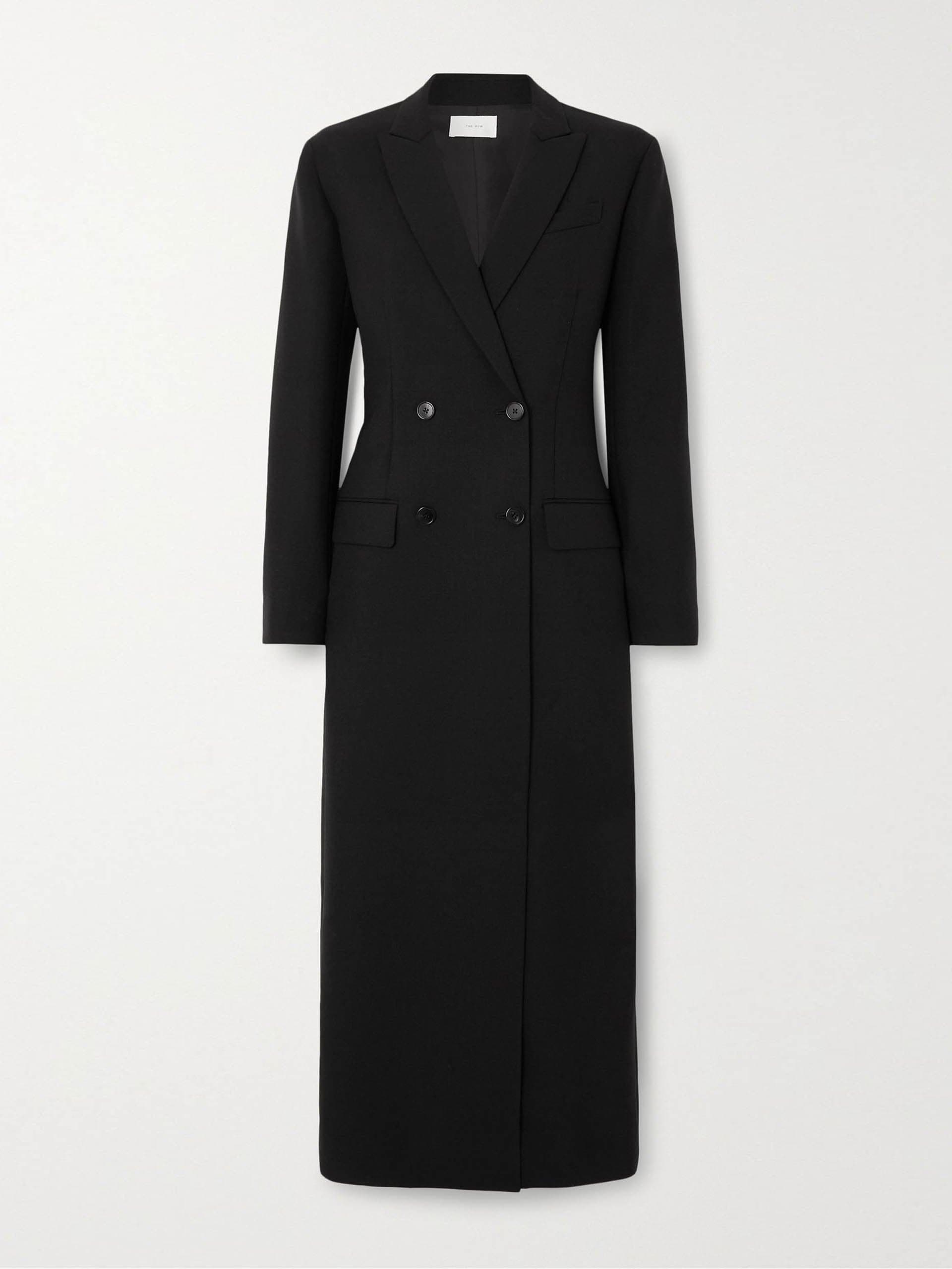 Black double-breasted wool and mohair-blend coat