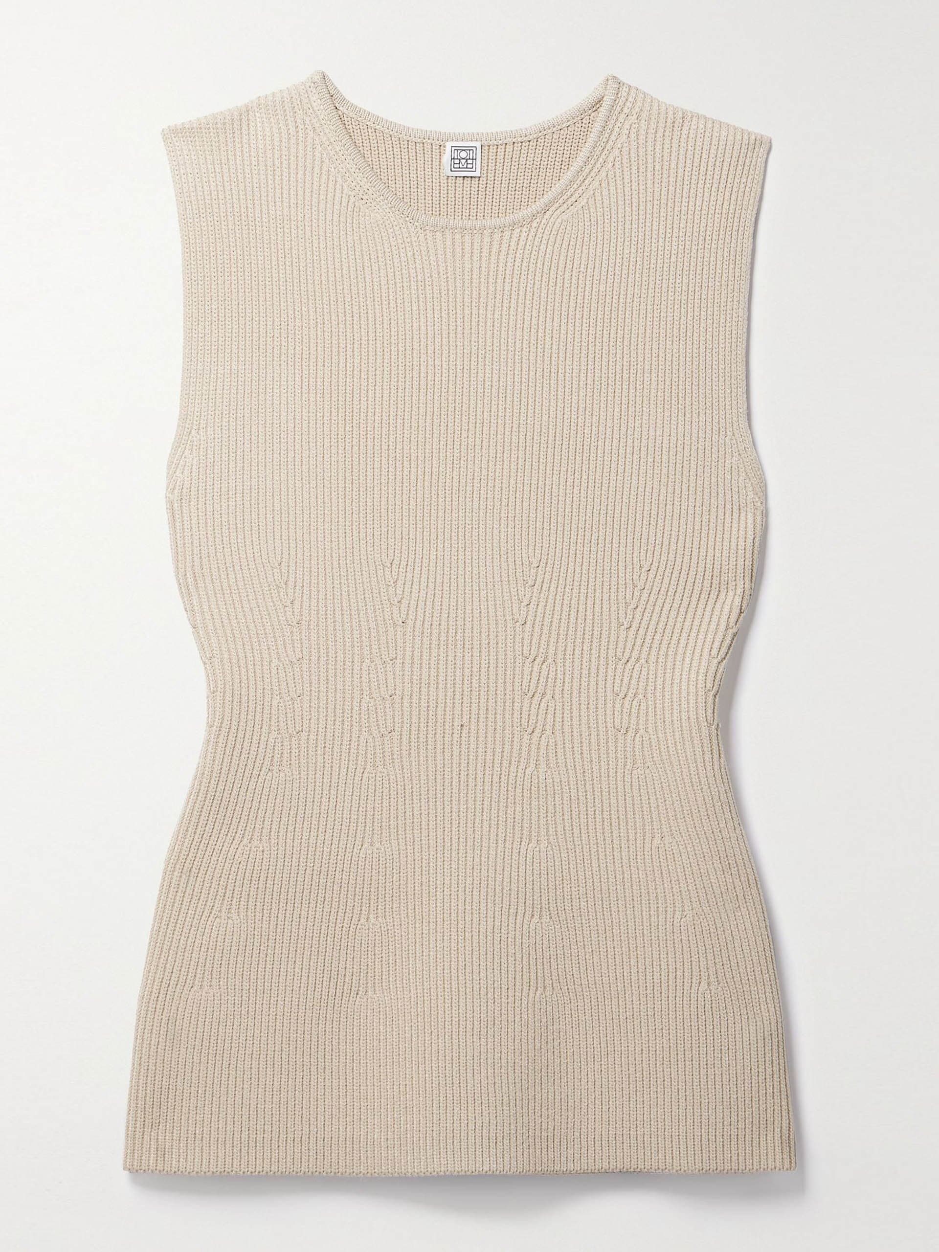 Beige ribbed-knit tank