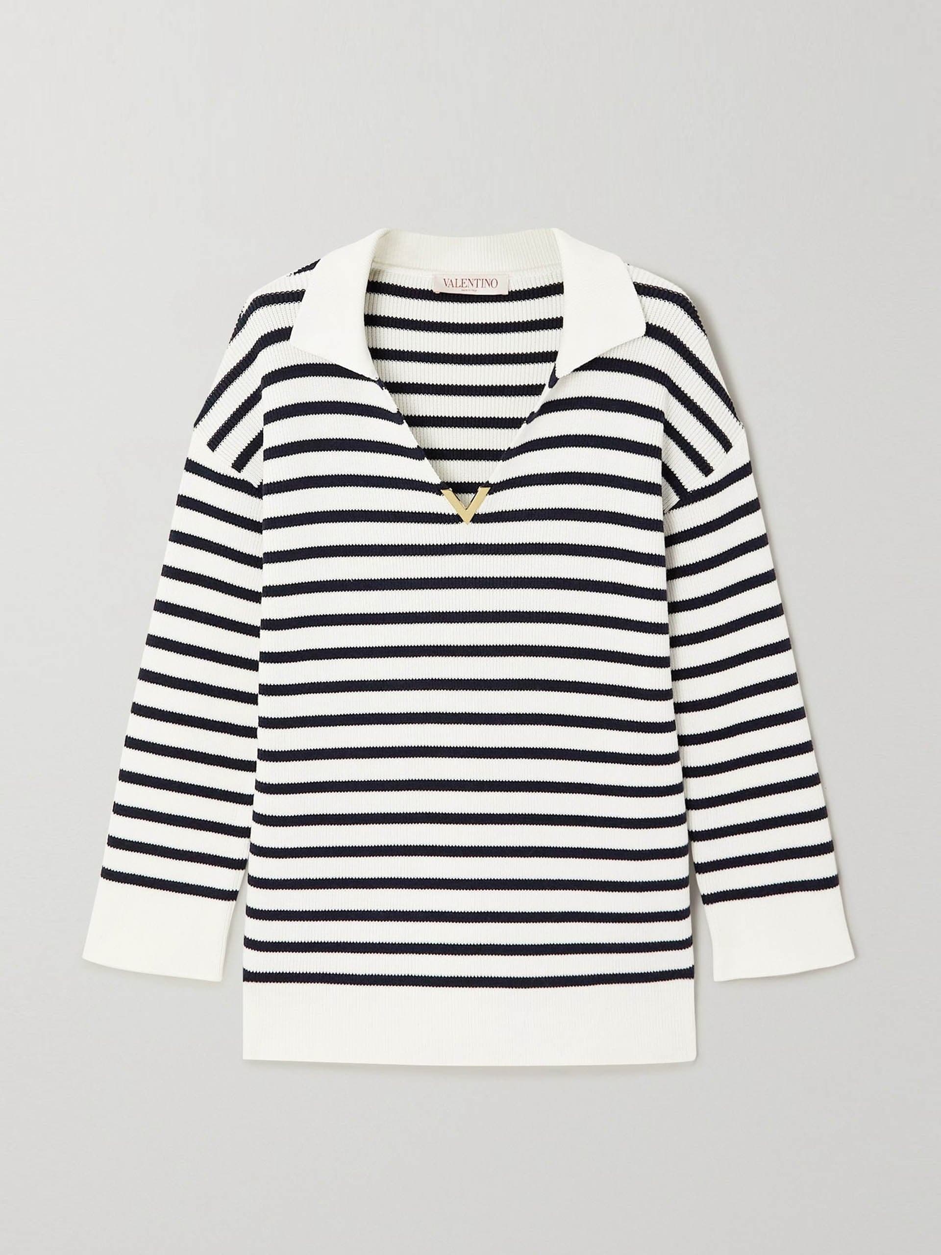 Embellished striped cotton sweater