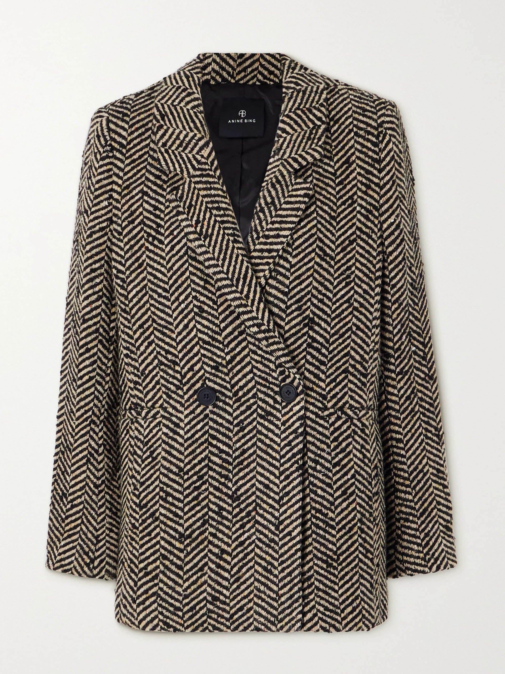 Diana double-breasted herringbone tweed blazer