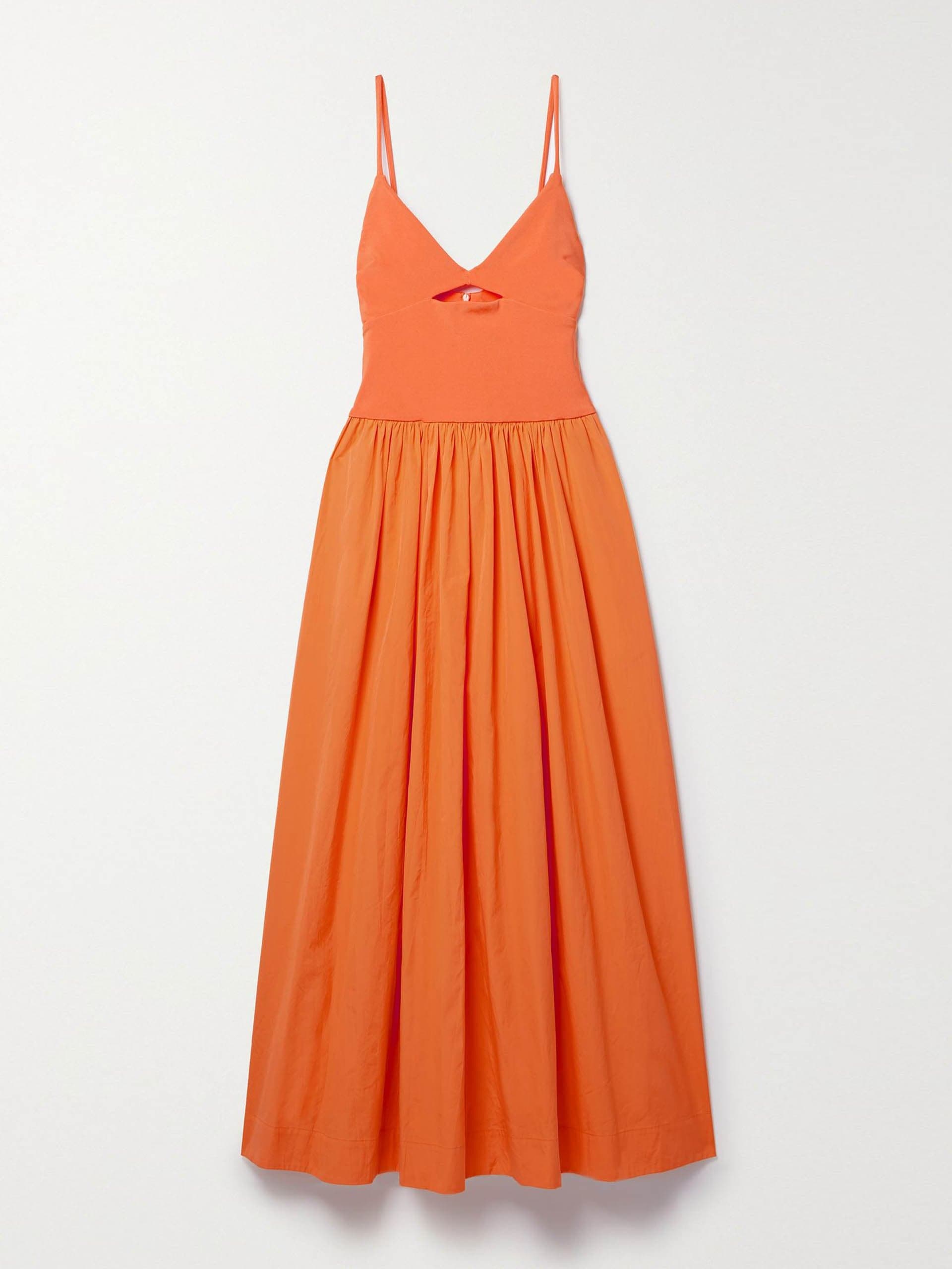 Orange cutout stretch-knit and organic cotton-poplin maxi dress