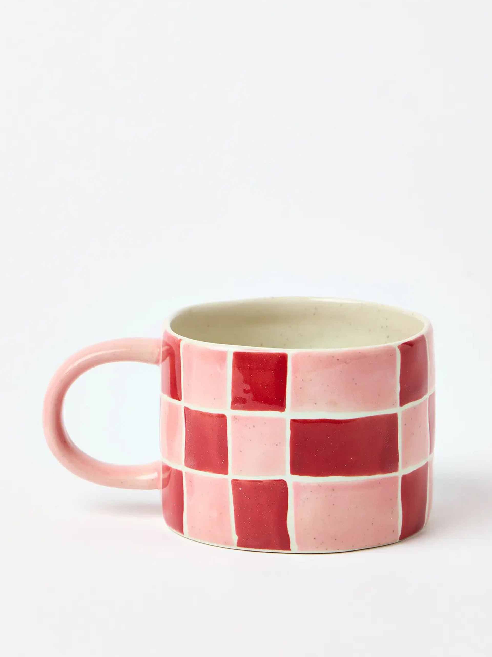 Chequerboard pink speckle ceramic mug