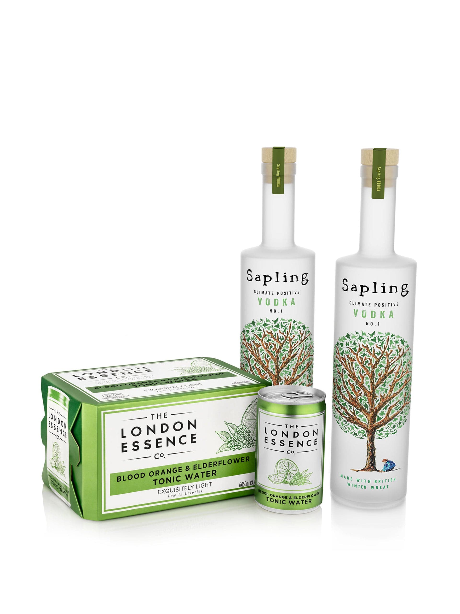 Sapling Vodka (set of 2 bottles) with free London Essence tonic water (6 pack)