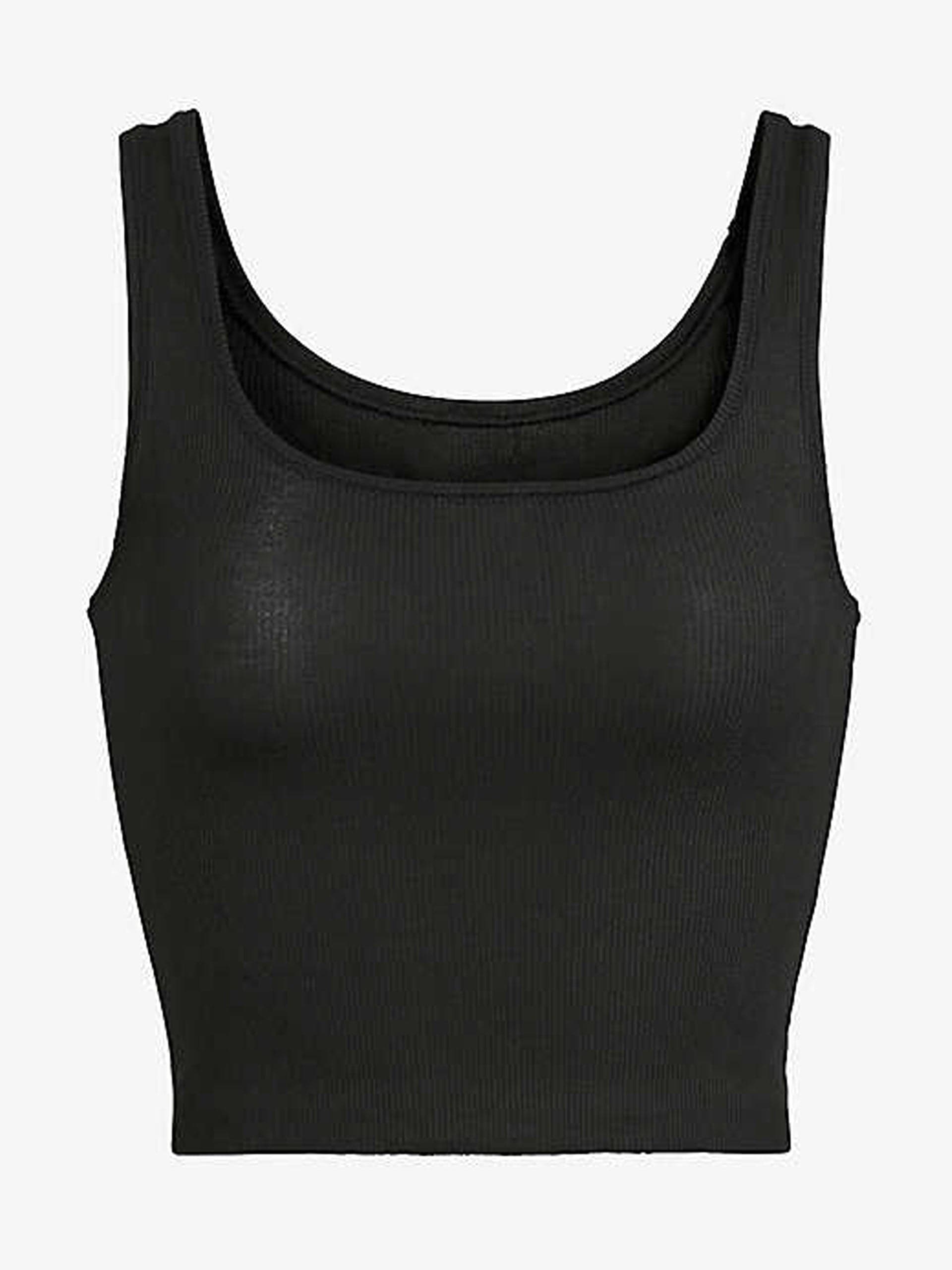 Black ribbed stretch-cotton tank top