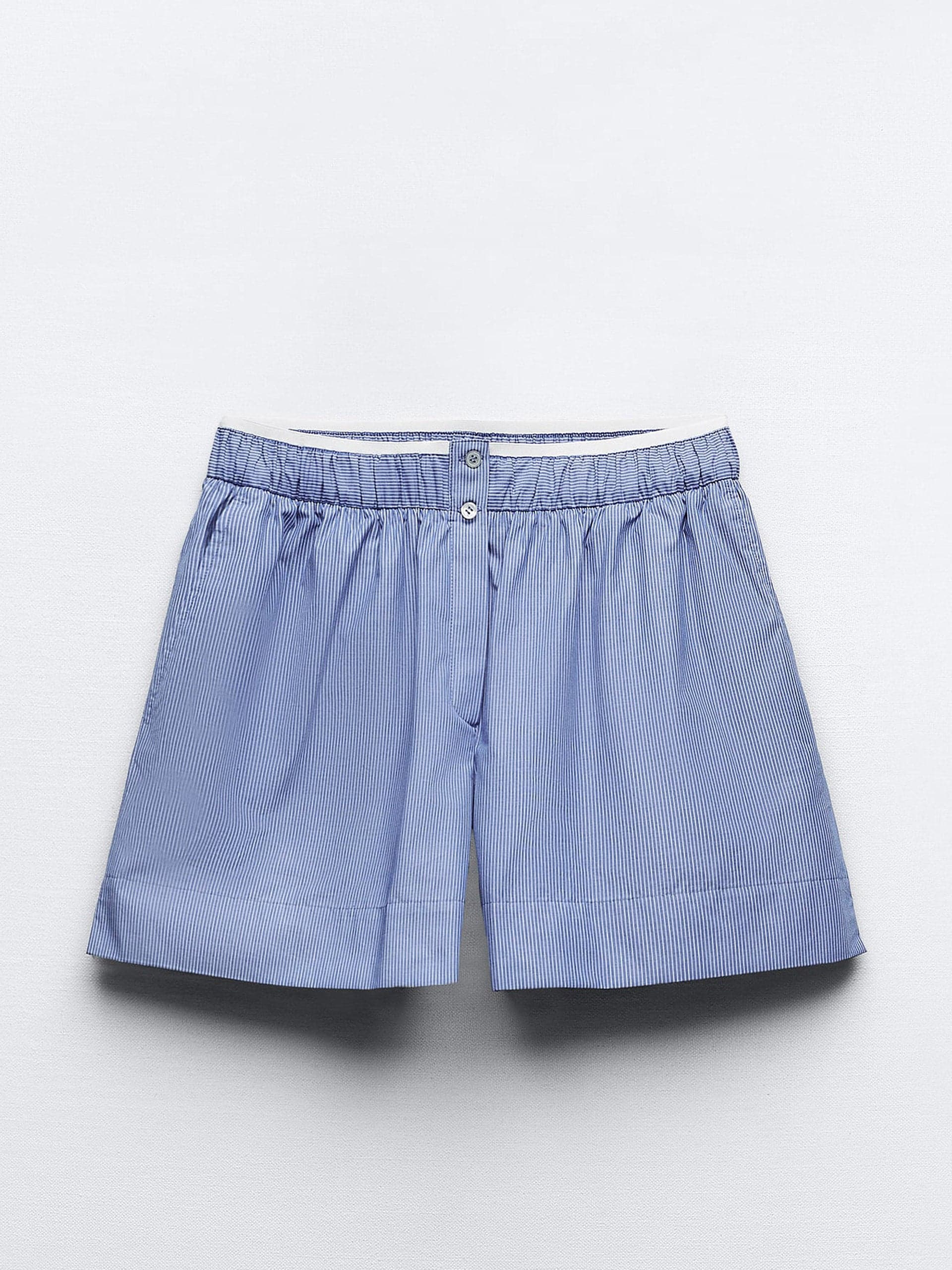 Blue striped poplin shorts